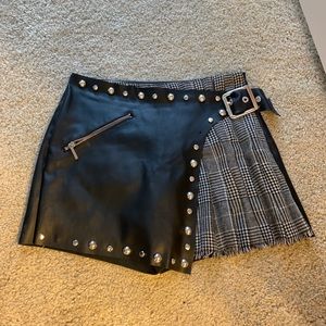 Zara Plaid Leather Skort